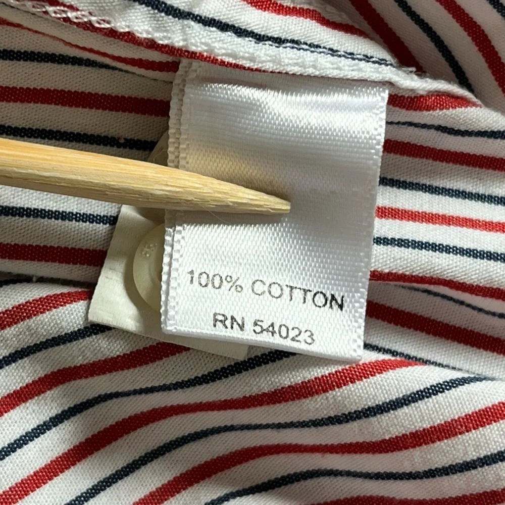 Banana Republic Soft Wash Button Up Shirt Red White Blue Pinstripe Cotton Mens L